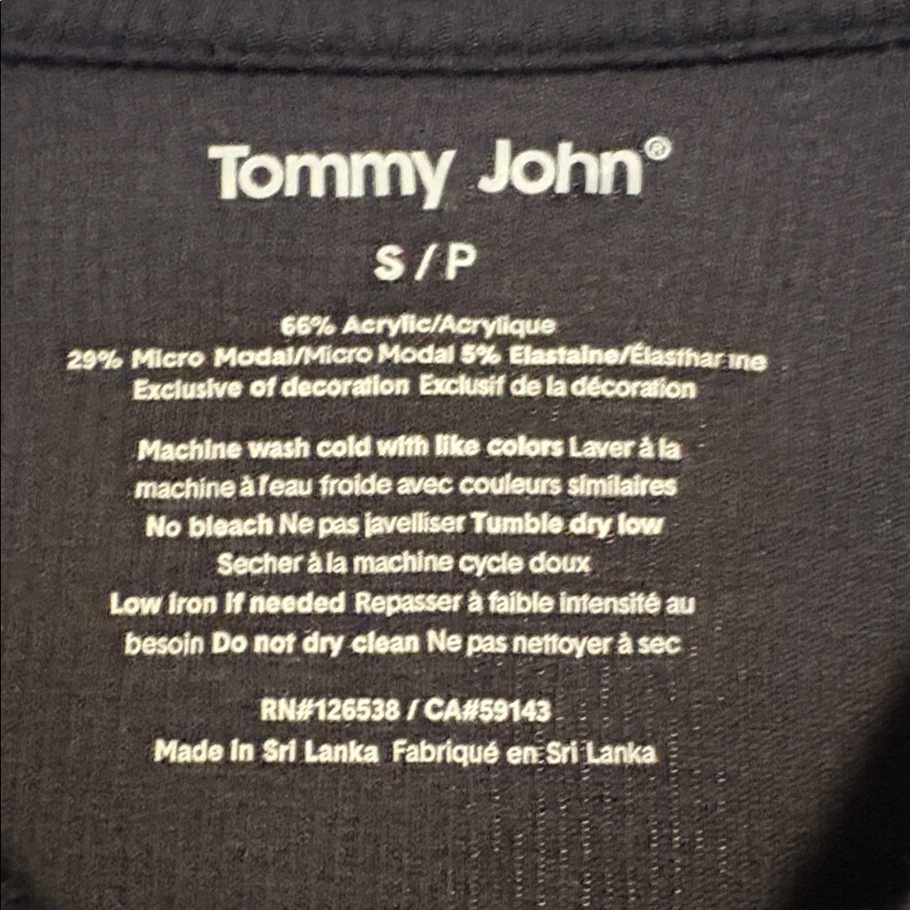 NEW NWT Tommy John Second Skin Lounge Long Sleeve Henley Black Small - Picture 5 of 9